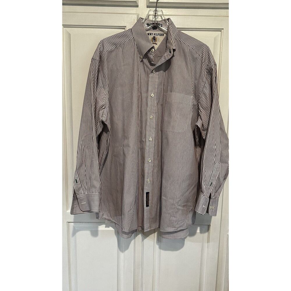 Tommy Hilfiger Men 16.5 32-33 Shirt Striped Long Sleeve Button Down Dress Shirt